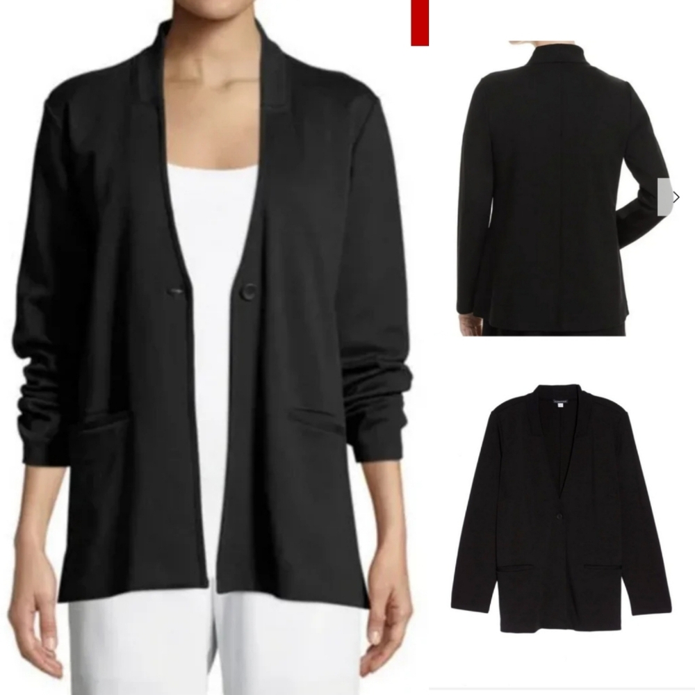 Eileen Fisher Black Stand Collar One Button Blazer Size M New With Tag - Picture 2 of 7